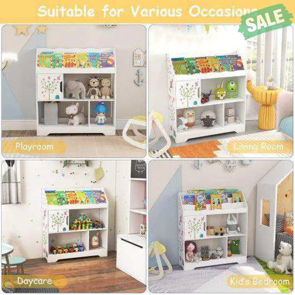 Kids Toy Storage Organizer with Book Shelf and Storage Cabinet-White White Kids Storage