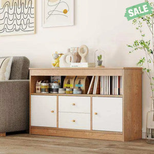 Kids Toy Storage Organizer with Open Shelf and 2 Drawers for Playroom-Natural