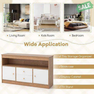 Kids Toy Storage Organizer with Open Shelf and 2 Drawers for Playroom-Natural