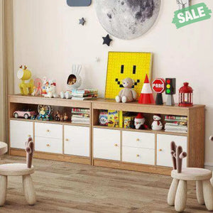 Kids Toy Storage Organizer with Open Shelf and 2 Drawers for Playroom-Natural