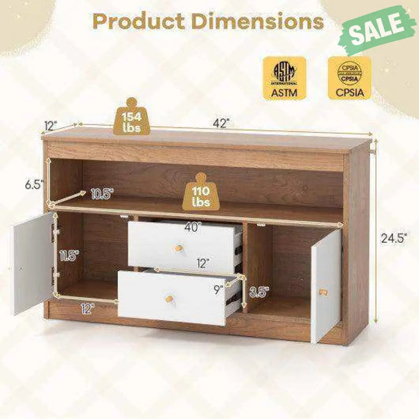 Kids Toy Storage Organizer with Open Shelf and 2 Drawers for Playroom-Natural