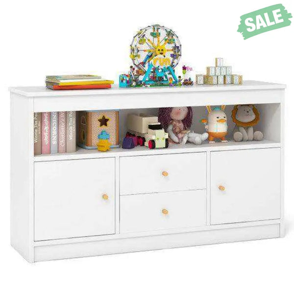 Kids Toy Storage Organizer with Open Shelf and 2 Drawers for Playroom-White White Kids Storage