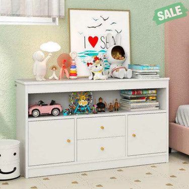 Kids Toy Storage Organizer with Open Shelf and 2 Drawers for Playroom-White White Kids Storage