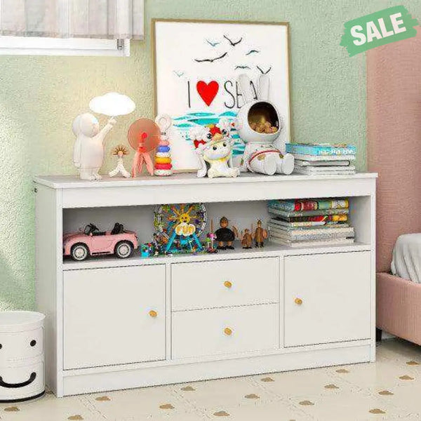 Kids Toy Storage Organizer with Open Shelf and 2 Drawers for Playroom-White White Kids Storage