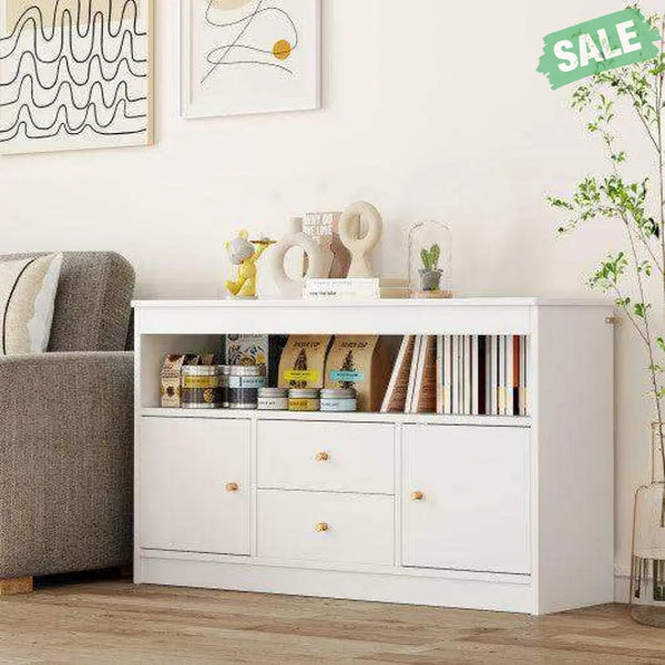 Kids Toy Storage Organizer with Open Shelf and 2 Drawers for Playroom-White White Kids Storage