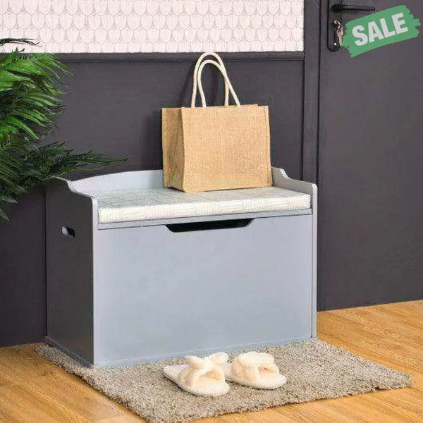 Kids Toy Wooden Flip-top Storage Box Chest Bench with Cushion Hinge-Gray