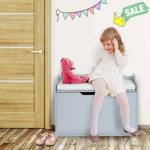 Kids Toy Wooden Flip-top Storage Box Chest Bench with Cushion Hinge-Gray
