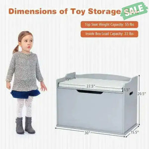 Kids Toy Wooden Flip-top Storage Box Chest Bench with Cushion Hinge-Gray