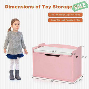 Kids Toy Wooden Flip-top Storage Box Chest Bench with Cushion Hinge-Pink