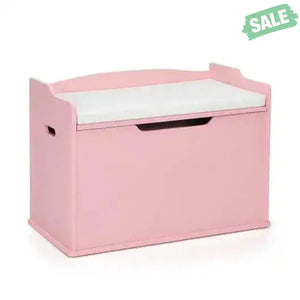 Kids Toy Wooden Flip-top Storage Box Chest Bench with Cushion Hinge-Pink