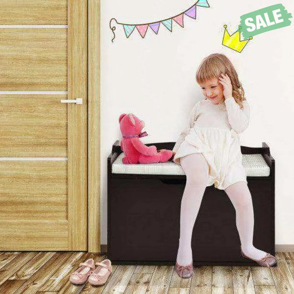 Kids Toy Wooden Flip-top Storage Box Chest Bench with Cushion Hinge-White White Kids Storage