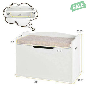 Kids Toy Wooden Flip-top Storage Box Chest Bench with Cushion Hinge-White White Kids Storage