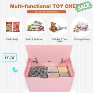 Kids Toy Wooden Flip-top Storage Box Chest Bench with Cushion Hinge-White White Kids Storage
