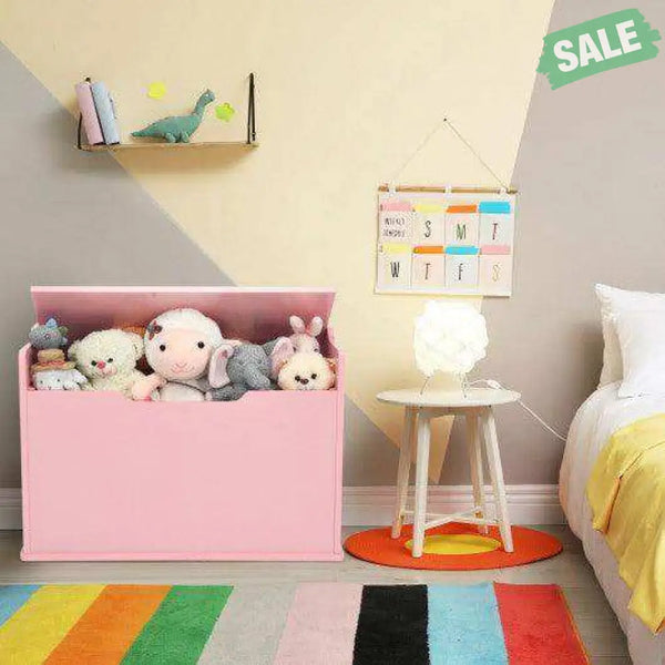 Kids Toy Wooden Flip-top Storage Box Chest Bench with Cushion Hinge-White White Kids Storage