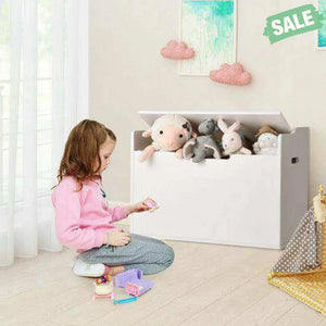 Kids Toy Wooden Flip-top Storage Box Chest Bench with Cushion Hinge-White White Kids Storage