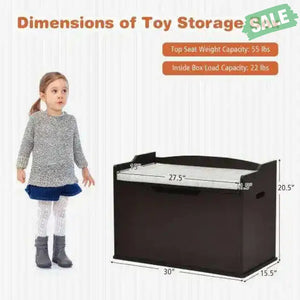 Kids Toy Wooden Flip-top Storage Box Chest Bench with Cushion Hinge-White White Kids Storage