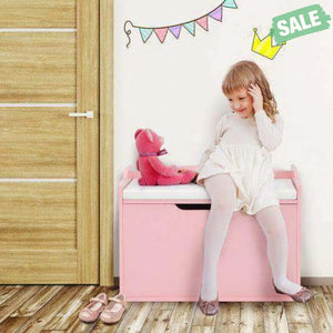 Kids Toy Wooden Flip-top Storage Box Chest Bench with Cushion Hinge-White White Kids Storage