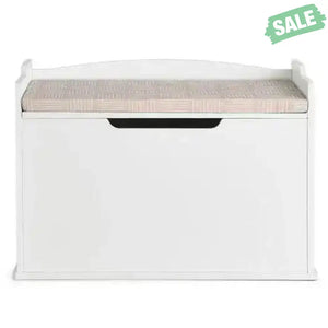 Kids Toy Wooden Flip-top Storage Box Chest Bench with Cushion Hinge-White White Kids Storage