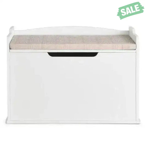 Kids Toy Wooden Flip-top Storage Box Chest Bench with Cushion Hinge-White White Kids Storage