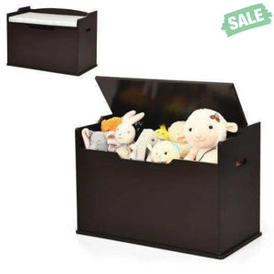 Kids Toy Wooden Flip-top Storage Box Chest Bench with Cushion Hinge-White White Kids Storage