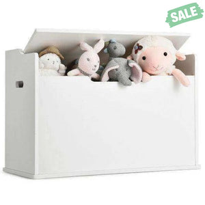 Kids Toy Wooden Flip-top Storage Box Chest Bench with Cushion Hinge-White White Kids Storage