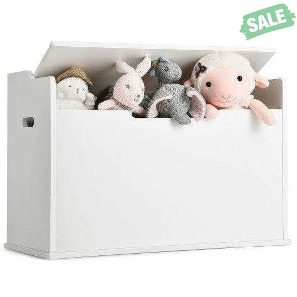 Kids Toy Wooden Flip-top Storage Box Chest Bench with Cushion Hinge-White White Kids Storage