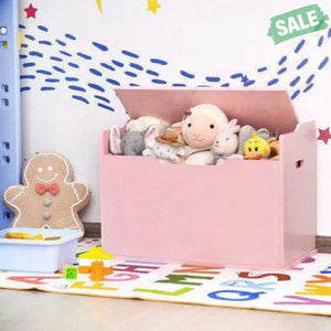 Kids Toy Wooden Flip-top Storage Box Chest Bench with Cushion Hinge-White White Kids Storage