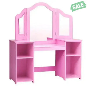 Kids Tri Folding Mirror Makeup Dressing Vanity Table Set-White White Kids Vanities