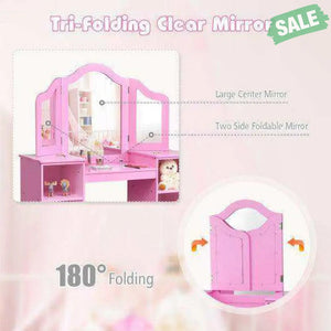 Kids Tri Folding Mirror Makeup Dressing Vanity Table Set-White White Kids Vanities