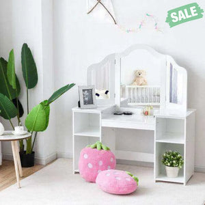 Kids Tri Folding Mirror Makeup Dressing Vanity Table Set-White White Kids Vanities