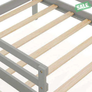 Kids Twin Size Bed with 2 Drawers Solid Wood Bed with Blackboard-Gray Gray Toddler Beds