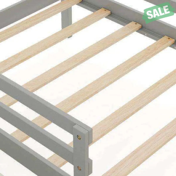 Kids Twin Size Bed with 2 Drawers Solid Wood Bed with Blackboard-Gray Gray Toddler Beds