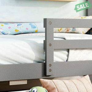 Kids Twin Size Bed with 2 Drawers Solid Wood Bed with Blackboard-Gray Gray Toddler Beds