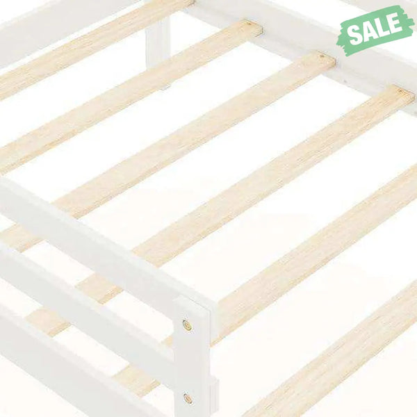 Kids Twin Size Bed with 2 Drawers Solid Wood Bed with Blackboard-White