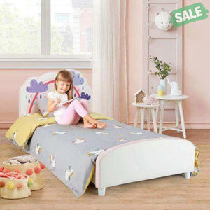 Kids Twin Size Upholstered Platform Wooden Bed with Rainbow Pattern Toddler Beds