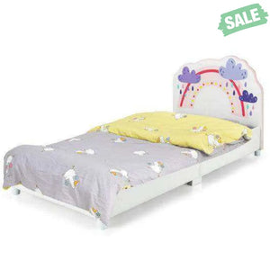 Kids Twin Size Upholstered Platform Wooden Bed with Rainbow Pattern Toddler Beds