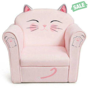 Kids Upholstered Cat Armrest Couch Sofa with Linen Fabric Kids Chairs & Seating