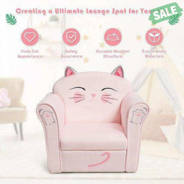 Kids Upholstered Cat Armrest Couch Sofa with Linen Fabric Kids Chairs & Seating
