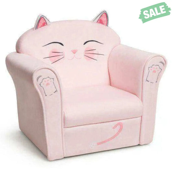 Kids Upholstered Cat Armrest Couch Sofa with Linen Fabric Kids Chairs & Seating