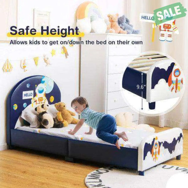 Kids Upholstered Platform Bed with Headboard and Footboard Toddler Beds