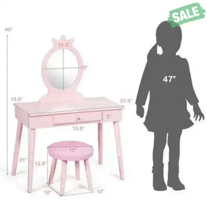 Kids Vanity Makeup Table and Chair Set Make Up Stool Pink Kids Vanities
