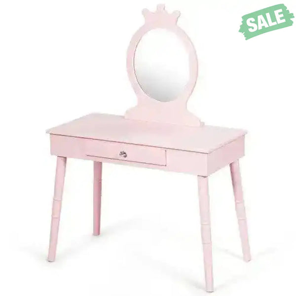 Kids Vanity Makeup Table and Chair Set Make Up Stool Pink Kids Vanities