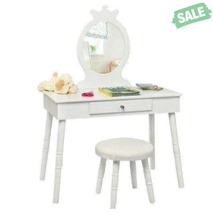 Kids Vanity Makeup Table and Chair Set Make Up Stool Pink Kids Vanities