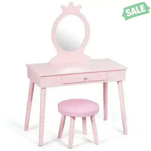 Kids Vanity Makeup Table and Chair Set Make Up Stool Pink Kids Vanities