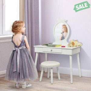 Kids Vanity Makeup Table and Chair Set Make Up Stool Pink Kids Vanities