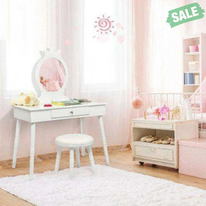 Kids Vanity Makeup Table and Chair Set Make Up Stool Pink Kids Vanities
