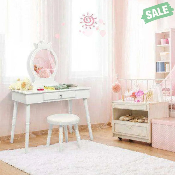 Kids Vanity Makeup Table and Chair Set Make Up Stool Pink Kids Vanities