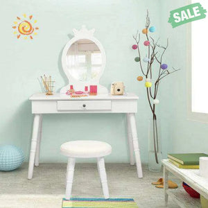 Kids Vanity Makeup Table and Chair Set Make Up Stool Pink Kids Vanities