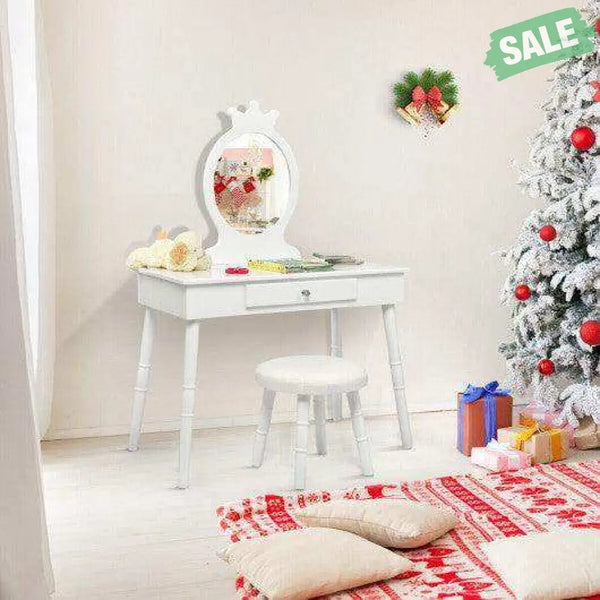 Kids Vanity Makeup Table and Chair Set Make Up Stool Pink Kids Vanities