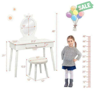 Kids Vanity Makeup Table and Chair Set Make Up Stool Pink Kids Vanities
